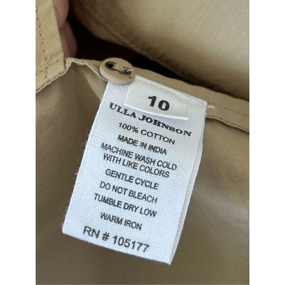 Ulla Johnson Button Front Vivienne Poplin Shirt Dress Khaki Women's Size 10 - Picture 8 of 8